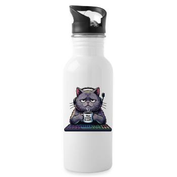 Illustration einer Katze, die kein Morgenmensch ist - Trinkflasche mit integriertem Trinkhalm - Weiß - Rechts