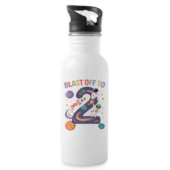 Departure into space 2nd birthday children's birthday party - Water bottle with straw - white - Right