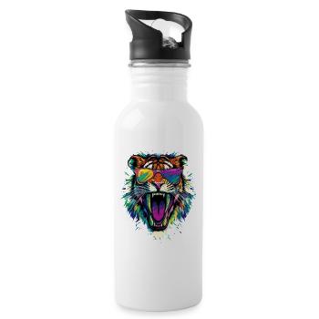 Säbelzahntiger Smilodon Raubkatze Säbelzahn Tiger - Trinkflasche mit integriertem Trinkhalm - Weiß - Rechts
