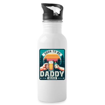 Wieder Papa , Werdender Papa, Zukünftiger Vater - Trinkflasche mit integriertem Trinkhalm - Weiß - Rechts