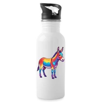 Bunte Eselregenbogen-Pop-Art-Aquarell - Trinkflasche mit integriertem Trinkhalm - Weiß - Rechts