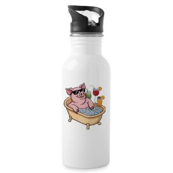 Cochon qui refroidit dans une baignoire de glace avec des cocktails - Gourde avec paille intégrée - blanc - Droite