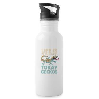 Life Is Better with Tokay Geckos - Water bottle with straw - white - Right