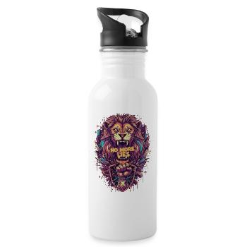 Löwengraffiti mit No More Lies - Trinkflasche mit integriertem Trinkhalm - Weiß - Rechts