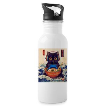 Cat Ramen Japanese Kawaii Cat Anime - Water bottle with straw - white - Right