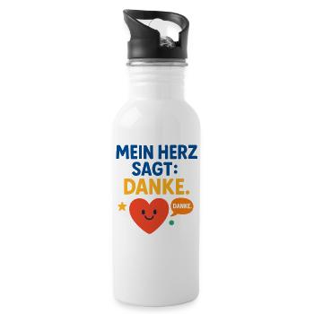 Mein Herz dankt, dankbarkeit liebe geschenk - Trinkflasche mit integriertem Trinkhalm - Weiß - Rechts