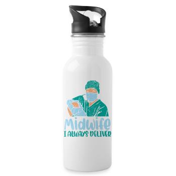 Midwife I Always Deliver Newborn Nurse Art - Trinkflasche mit integriertem Trinkhalm - Weiß - Rechts