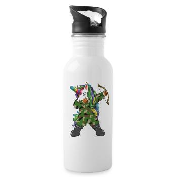 Dabbing Unicorn Hunter Camo Archer Bow Hunter - Water bottle with straw - white - Right