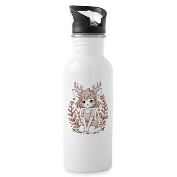 Forest Nature Zartes Anime Fawn Girl - Trinkflasche mit integriertem Trinkhalm - Weiß - Rechts