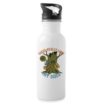 Bäume lieben meine Scheiben wirklich lustig Discgolf-Fliegen - Trinkflasche mit integriertem Trinkhalm - Weiß - Rechts
