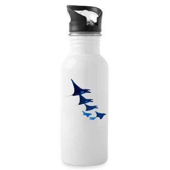 Manta Rochen Teufelsrochen Stachelrochen Taucher - Trinkflasche mit integriertem Trinkhalm - Weiß - Rechts