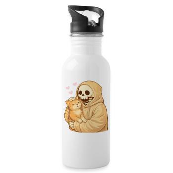 Cozy Skelett mit Katze – Sanfte Nähe - Trinkflasche mit integriertem Trinkhalm - Weiß - Rechts