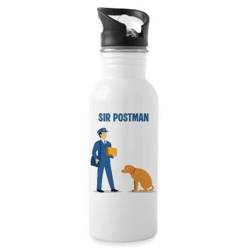 Sir Postman vs. Hund: Überlegener Lieferheld - Trinkflasche mit integriertem Trinkhalm - Weiß - Rechts