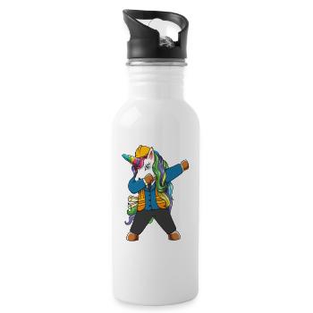 Dabbing Unicorn Engineer Construction Worker - Water bottle with straw - white - Right