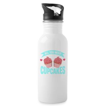 All You Need Is Cupcakes, For Cupcake Lover - Trinkflasche mit integriertem Trinkhalm - Weiß - Rechts