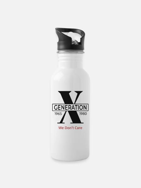 Generation X We Don’t Care - Trinkflasche mit integriertem Trinkhalm - Weiß