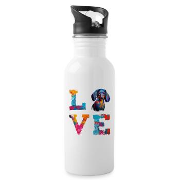 Farbenfroher Dackel Love Art Doxie Hund - Trinkflasche mit integriertem Trinkhalm - Weiß - Rechts