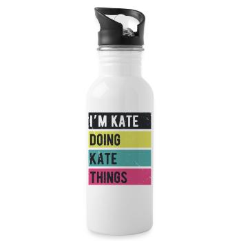 Ich bin Kate, mache Kate-Dinge Retrofarben - Trinkflasche mit integriertem Trinkhalm - Weiß - Rechts