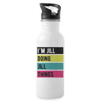 Ich bin Jill und mache Jill-Dinge Retro-Farben - Trinkflasche mit integriertem Trinkhalm - Weiß - Rechts