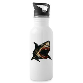 Shark Grunge Design – Aggressive Shark Look - Water bottle with straw - white - Right