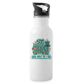 Disc Golf Til I Die Skeleton Lustiger Disc-Golfer - Trinkflasche mit integriertem Trinkhalm - Weiß - Rechts