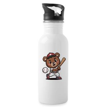 Bären-Batter Baseballheld - Trinkflasche mit integriertem Trinkhalm - Weiß - Rechts