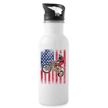 Dirt Biking USA-Flagge - Trinkflasche mit integriertem Trinkhalm - Weiß - Rechts