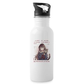 Anime Girl liebt Katzen – Cute Otaku Design - Trinkflasche mit integriertem Trinkhalm - Weiß - Rechts
