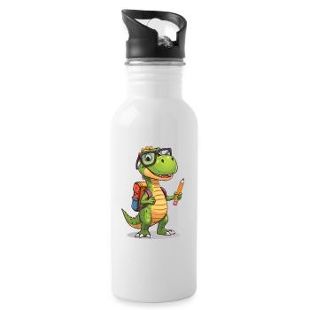Dino Scholar With Pencil - Water bottle with straw - white - Right