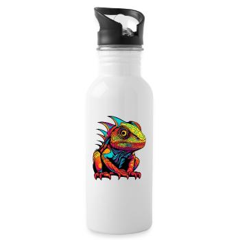 Iguane Animal de bande dessinée - Gourde avec paille intégrée - blanc - Droite