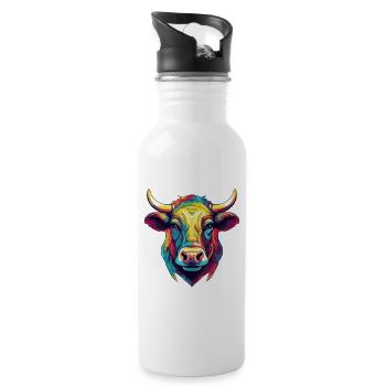 Stier Tier Comic - Trinkflasche mit integriertem Trinkhalm - Weiß - Rechts