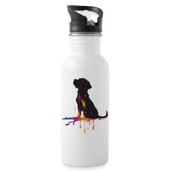 Silhouette von einem Hund mit Farbtropfen - Trinkflasche mit integriertem Trinkhalm - Weiß - Rechts