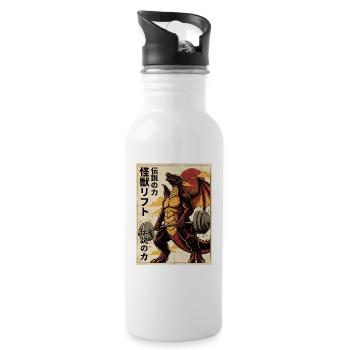 Kaiju Deadlift Dragon Japanese Monster Fitness Gym - Trinkflasche mit integriertem Trinkhalm - Weiß - Rechts