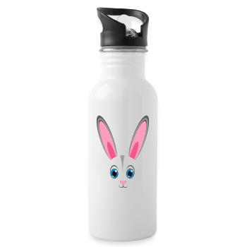 Cute Rabbit Face Kawaii Bunny Easter Lazy Costume - Water bottle with straw - white - Right