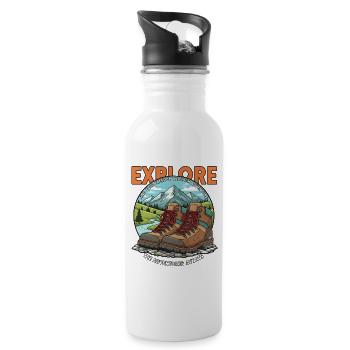 Explore Adventure – Wandern Outdoor Berge Natur - Trinkflasche mit integriertem Trinkhalm - Weiß - Rechts