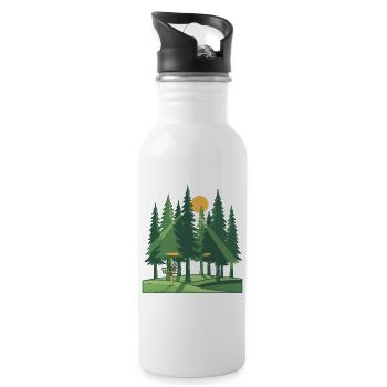 Disc Golf Forest Sonnenuntergang Flugscheibenkorb-Szene - Trinkflasche mit integriertem Trinkhalm - Weiß - Rechts