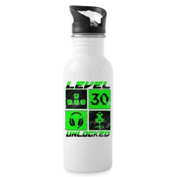 30. Geburtstag Gamer Zocker Level 30 Unlocked - Trinkflasche mit integriertem Trinkhalm - Weiß - Rechts