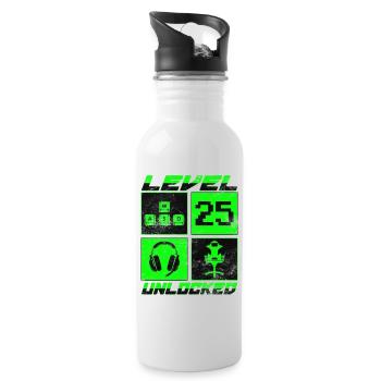 Gamer Level 25 Unlocked - Gaming - Water bottle with straw - white - Right