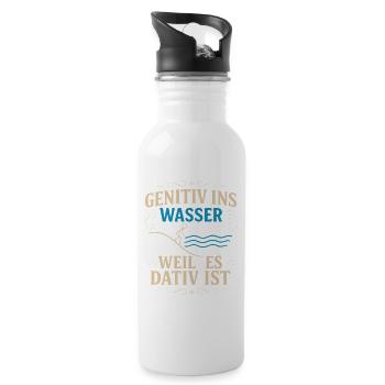 Genitiv ins Wasser – Sprachwitz - Trinkflasche mit integriertem Trinkhalm - Weiß - Rechts