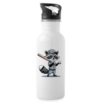 Waschbär Baseballheld - Trinkflasche mit integriertem Trinkhalm - Weiß - Rechts