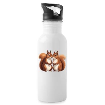 Twin Squirrel Lovers - Water bottle with straw - white - Right