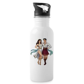Griechisches Hasapiko-Tänzerpaar - Trinkflasche mit integriertem Trinkhalm - Weiß - Rechts