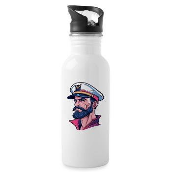 Kapitän im Neon-Comicstil - Trinkflasche mit integriertem Trinkhalm - Weiß - Rechts