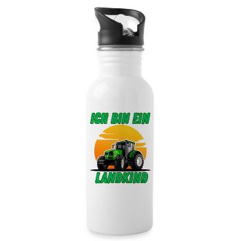 Traktor - Ich bin ein Landkind - Trinkflasche mit integriertem Trinkhalm - Weiß - Rechts