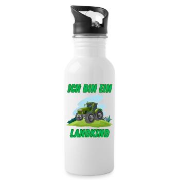 Traktor - Ich bin ein Landkind - Trinkflasche mit integriertem Trinkhalm - Weiß - Rechts