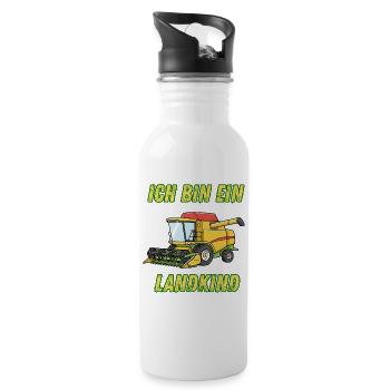 Traktor - Ich bin ein Landkind - Trinkflasche mit integriertem Trinkhalm - Weiß - Rechts