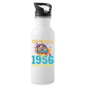 70 Year Old Birthday 1956 Retro Vintage Cassette - Water bottle with straw - white - Right