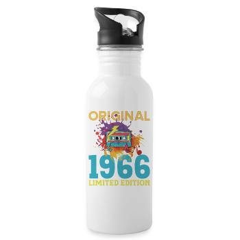 60 Year Old Birthday 1966 Retro Vintage Cassette - Water bottle with straw - white - Right