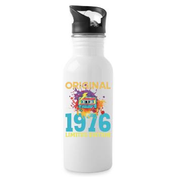 50-jähriges Jubiläum 1976 Retro-Vintage-Kassette - Trinkflasche mit integriertem Trinkhalm - Weiß - Rechts