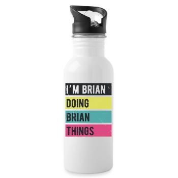 Ich bin Brian Mache Brian Dinge Retrofarben - Trinkflasche mit integriertem Trinkhalm - Weiß - Rechts